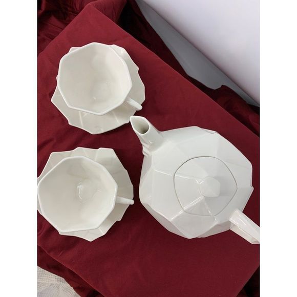 Umbra Shatter Geo Bone China Tea Set Bill Harvey EUC Modernist Geo Collector - Picture 2 of 5